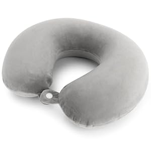 RAINFLOW Neck Pillow for Airplane Sleeping Memory Foam Travel Pillow with Neck Head Support U Shaped Design for Long Flights Portable Adult Neck Support Pillow with Washable Cover Grey