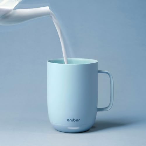 Image of Ember Temperature Control 14oz Smart Mug 2, App-Controlled and Rechargeable Heated Coffee Cup Warmer with Intelligent LED Display, Powder Blue