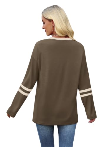 Image of Sampeel Long Sleeve Shirts for Women Color Block Casual Tops Fall Outfits 2026 Basic Tees Trendy Spring Clothes