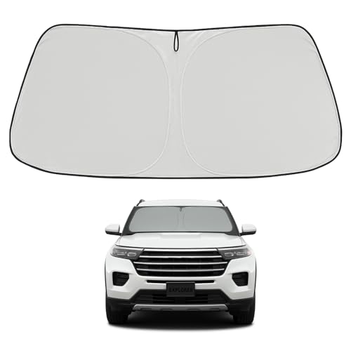 Proadsy 2026 Upgrade Windshield Sun Shade Custom Fit Ford Explorer 2020-2025 2026 4-Layer Foldable Front Sunshade Protector Sun Visor Blocks UV Rays Keep Car Cooler
