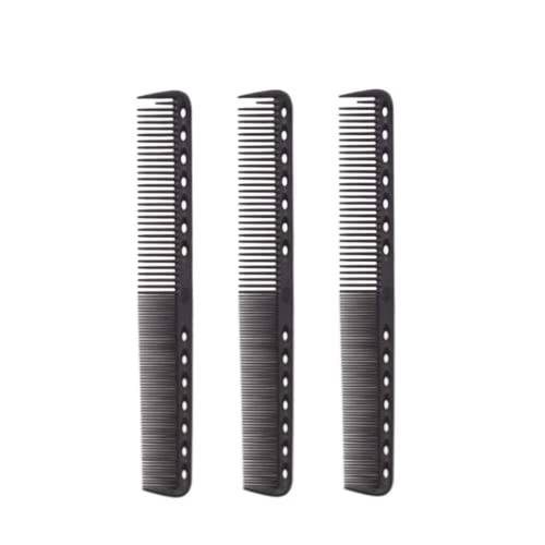 Carbon Fine Cutting Comb Set - 3 Pieces Fibre Hair Cutting Combs for Salon Hairdressing and Barber - Heat Resistant