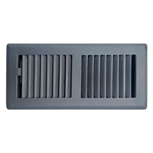 Image of 4 inch x 10 inch Grey Floor Register 2 Way - Stamped Face Steel Vent Cover, HVAC Floor Grille for AC Heat, Fits 4x10 Duct Opening, Heavy Duty Metal Register, 4 Pack