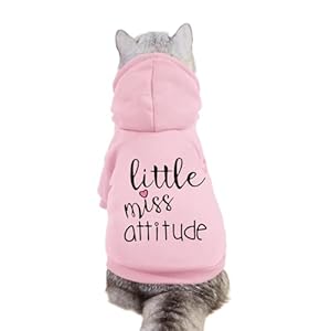 Cat Hoodies for Cats Puppy Pet Clothes Cat Apparel Little Miss Attitude Print Dog Hoodie for Small Medium Dogs Outfits for Kittens(Pink,M)