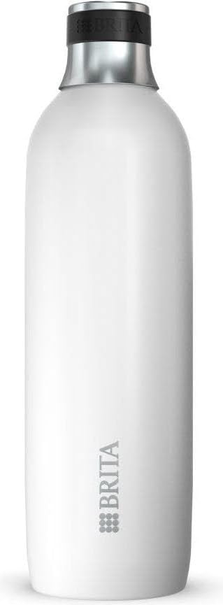 Stainless Steel Bottle White for SodaTRIO Water Carbonator [1L] - Insulated & Double-Walled Premium Stainless Steel Bottle with Stylish Silicone Ring on Cap for Non-