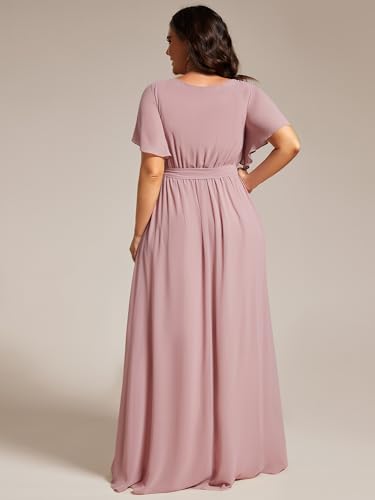 Image of Ever-Pretty Plus Women's Chiffon Bridesmaid Dress A-Line Empire Waist Floor Length Plus Size Formal Wedding Guest Dresses