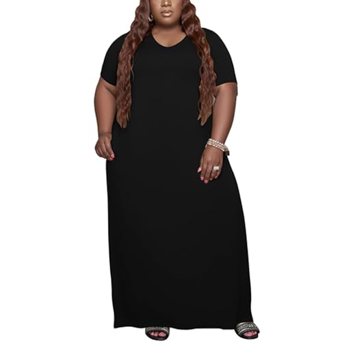 Image of YeGine Oversize Tshirt Dress Plus Size Short Sleeve Maxi Dress with Pockets