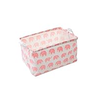 Amosfun Toy Storage Basket and Nursery Organizer Pink Elephant Print Cotton Linen Fabric Large Storage Box for Kids