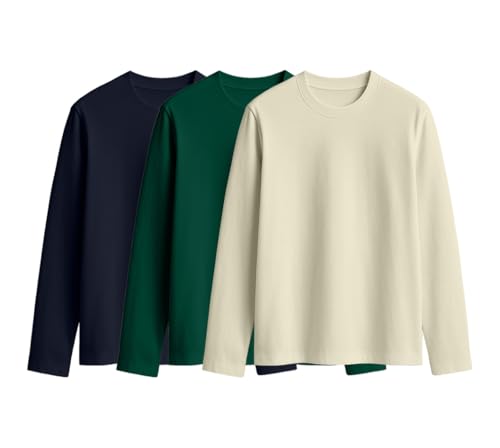 Image of JUNEBERRY Cotton Round Neck Regular Fit Plain Solid Full Sleeve T-Shirt Combo for Women (Pack of 3) (Available Colors: Black, White, Navy, Green,Swanwhite & Cork)