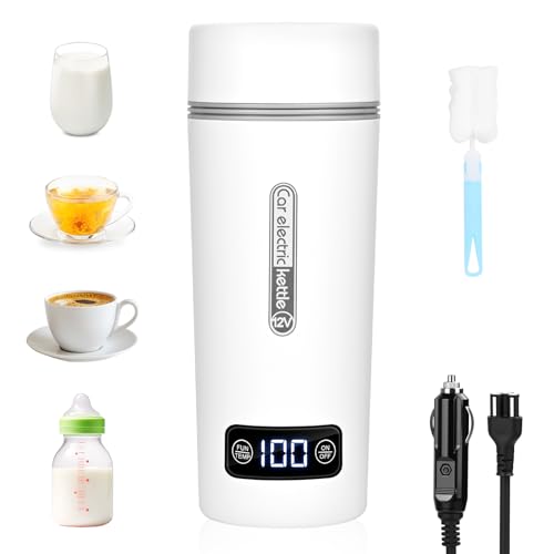 350ML Mini Bollitore Elettrico Da Viaggio per Auto Bollitore Portatile 12V con Regolazione della Temperatura Doppio Strato 304 Bollitore in Acciaio Inox per Preparare Tè, Caffè e Latte per Neonati