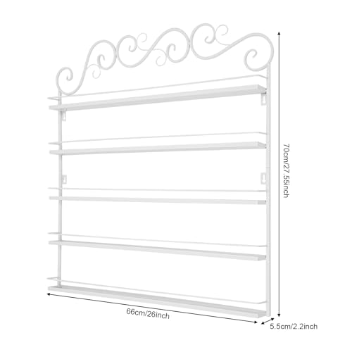 Image of 5 Tier Metal Wall Mounted Nail Polish Rack - White Cosmetic & Essential Oil Storage Shelf Display Organizer with Protective Strips for 100-120 Bottles, Perfect for Home Salon, Spa Shops & Vanity