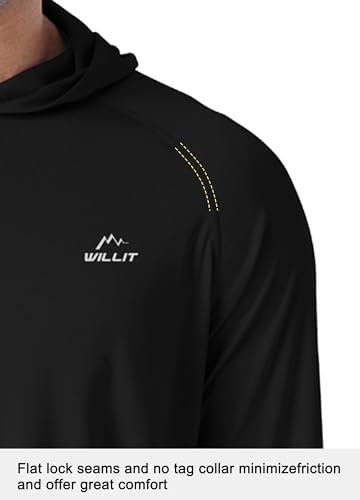 Image of Willit Men's UPF 50+ Sun Protection Hoodie Lightweight Long Sleeve Fishing Shirt Loose Fit Swim Rash Guard, Black, 3X-Large