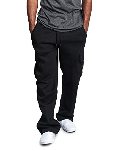 G-Style USA Men's Solid Fleece Heavyweight Cargo Pants FL77 - Black - Large
