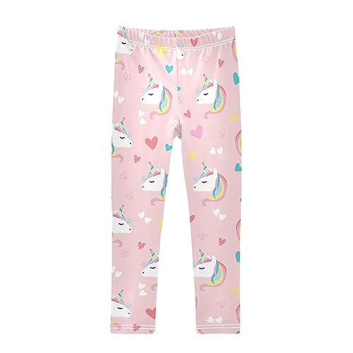 Cute Unicorn Girls' Leggings Toddler Doodles Pink Hearts Kids Yoga Pants Dance Active Tights 5T