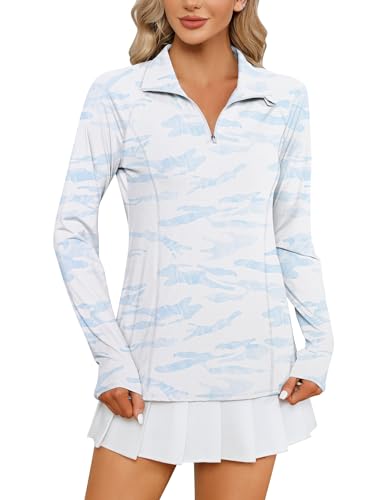 Image of LOMON Women Long Sleeve Shirts Sun Protection 1 /4 Zip Summer Quick Dry Hiking Shirts Quarter Zip Pullover for Women