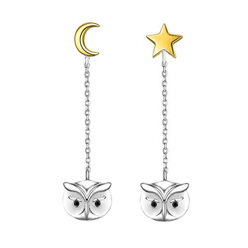 Women Chic Dangle Earrings Sterling Silver & 18K Gold Crescent Moon Star Animal Owl Drop Earrings #TOP23