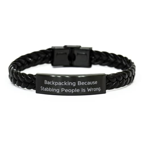 Sunmead Cute Backpacking Braided Leather Bracelet, Backpacking Because, for Friends, Present from, Engraved Bracelet for Backpacking