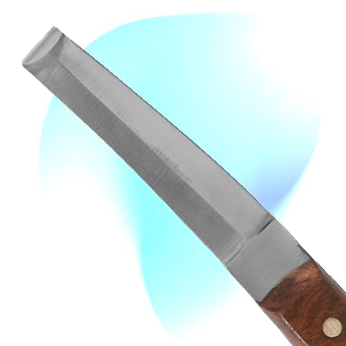Image of Hoof Knife Double Edged Curved Blade - Stainless Steel Curved Blade Farrier Tool with Wooden Handle, Multipurpose Hoof Trimming Knife for Livestock, 3-Inch Blade, 8.5-Inch Overall