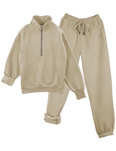 Womens Sweatsuits Fleece Lined Jogging Sweatpants and Half Zip Sweatshirts 2 Piece Matching Sweat Sets