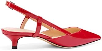 Tanaoen Women's Slingback Patent Leather Pointed Toe Strap Kitten Low Heel Pumps Shoes 1.5 Inch Red 10 | Image 3
