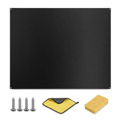 Image of Stainless Steel Stove Backsplash Panel - Ultra Flat Black Metal Splatter Guard for Kitchen Wall & Range Hood, with 4 Pre-Drilled Holes - Easy Install Stove Backsplash Protector （ 29.5 inch x 24 inch ）