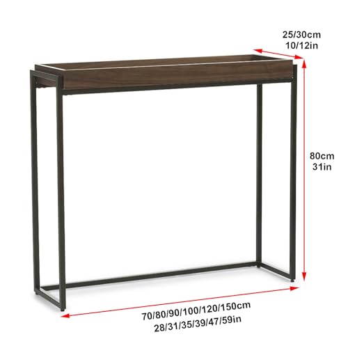 Mesa consola estrecha para pasillo con estante de madera y metal 3