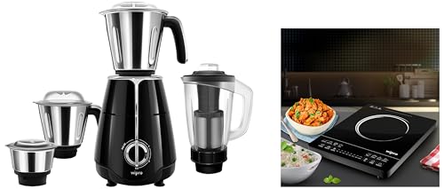 Image of Wipro Elato 1000 Watt, 100% Copper Motor, Mixer Grinder with 4 Jar, Black + Wipro Vesta 2200 watt Indcution Cooktop, Black ((Build Your Home Kit(BYHK))