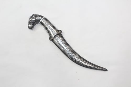 Rajasthan Gems Dagger Knife Camel Hilt Silver Koftgiri Work Damascus Steel Blade Handle E453
