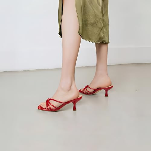 Image of Women's Strappy Square Open Toe Kitten Heels Sandals Knotted Design Summer Fashion Slip On Mule Style