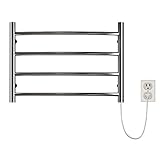 SHARNDY Towel Warmer Polished Chrome for Bathroom Wall Mounted Bath Towel Heater Plug-in Electric Heated Towel Rack Stainless Steel Curved Round 4 Bars Drying Rack ETW29 40W 16.54x23.62x5.51 inches