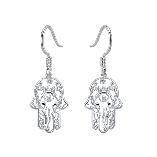 Hamsa Hand Ohrringe 925 Sterling Silber Elefant Fatimas Hand Baumeln Ohrringe Hand der Fatima Amulett Schmuck Geschenke für Damen Cover