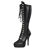  Higher-Heels PleaserUSA Plateau-Kniestiefel Indulge-2024 Mattschwarz Gr. 44