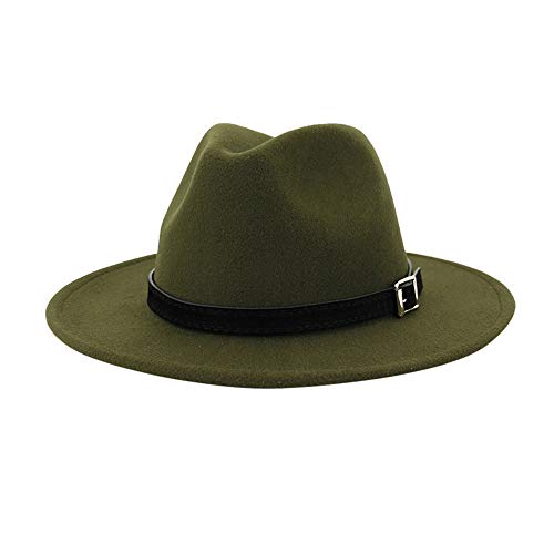 Aniywn Men & Women Vintage Top Hat Wide Brim Floppy Hat Fedora Hat With Belt Buckle (Army Green) #TOP23
