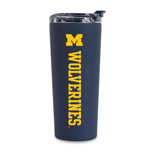 Rico Industries NCAA Michigan Wolverines Navy 24oz Stainless Steel Tumbler with Lid and Dual Functioning Lid