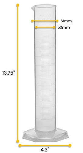 500mL Graduated Cylinder - Premium Polypropylene, Hexagonal Base - Class B, 5mL Graduation