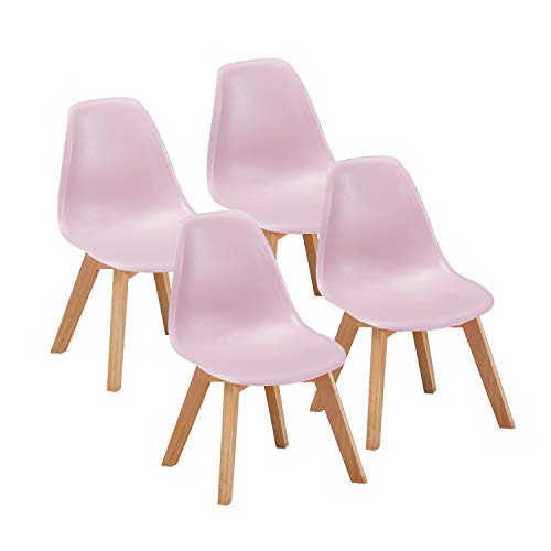 Limited Stock VECELO Modern Style Kids Size Side Chairs with Natural Wooden Legs,Toddler Seating for Dining, Living Rooms,Playroom, Schools,Daycares,Set of 4, Light Pink