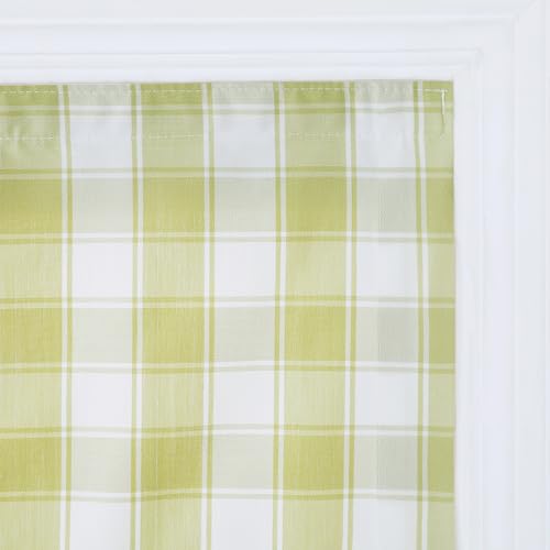 Image of TWOPAGES No Drill Cordless Buffalo Check Roman Shades Roman Blinds for Kitchen Windows, Customized Room Darkening Country Plaid Blinds Farmhouse Shades, Olivine Bordered Plaid, 1 Piece