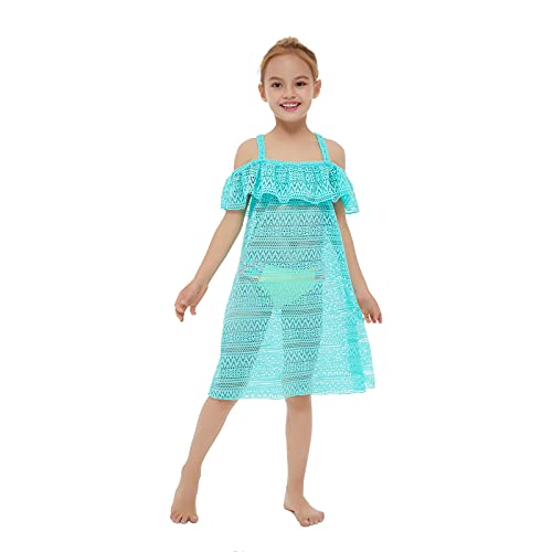 Jimmy Baha·mas Cover-Ups For Girls Swimwear Off Shoulder Ruffled Hollow Beach Dress Cover Up For Kids (Green, 10) #TOP5