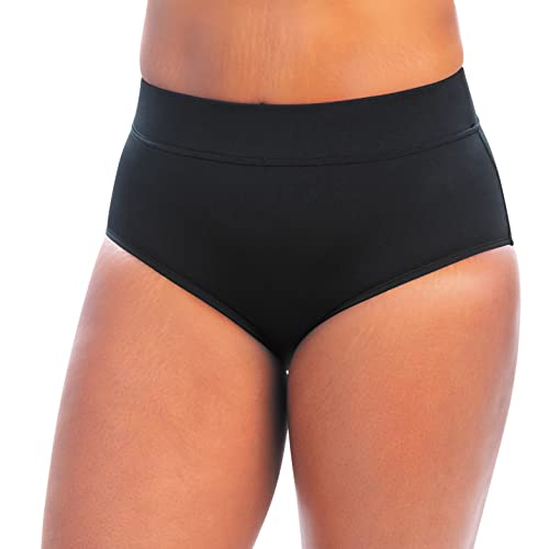 Dolfin Aquashape Women's Swimwear - High Waisted Conservative Cut Bikini Bottom Brief (Black, M)
