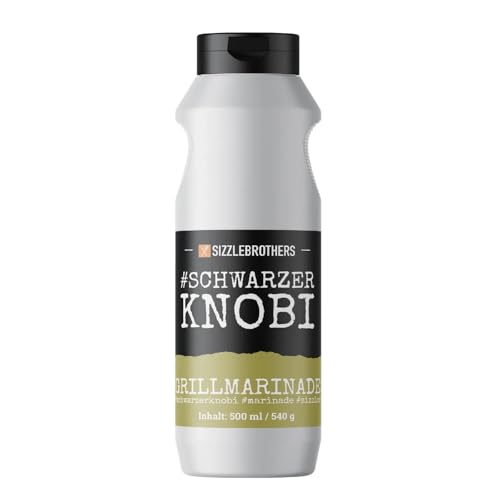 Grillmarinade #SchwarzerKnobi 500ml - Knoblauchmarinade mit fermentiertem Knoblauch Flüssigwürze für Fleisch Fisch & Gemüse für bis zu 5kg Grillgut SizzleBrothers