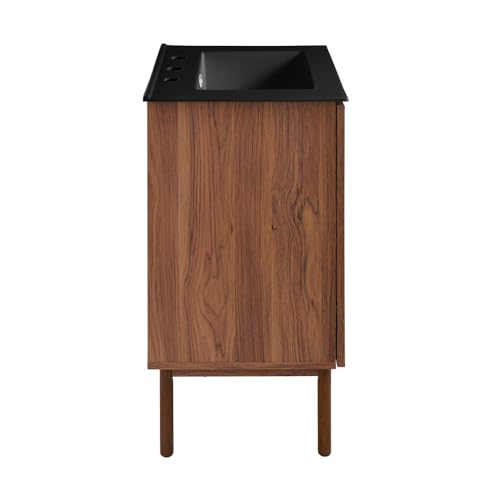Image of Swiss Madison Classe 24 in. Brown Oak Bathroom Vanity with Black, 3-Hole Ceramic Sink Top