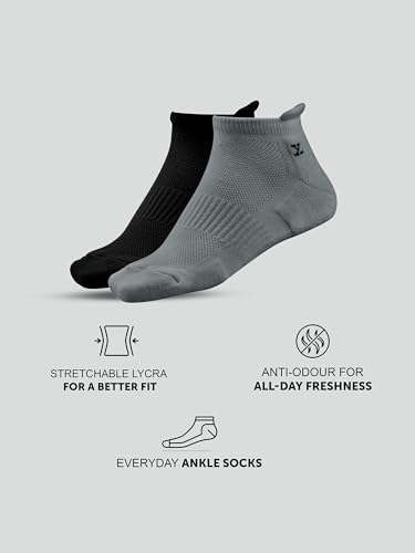 XYXX Mens Intellieaze Ankle-Length Socks 2-Pack, Icy Grey+Pitch Black - Image 3