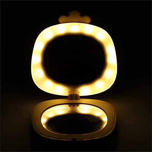 Haowecib Aquecedores de mão recarregáveis, espelho de maquiagem portátil com luzes, carregamento USB