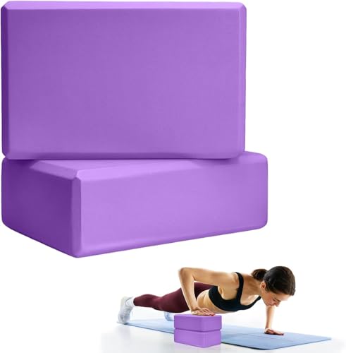 Blocchi Yoga 2 Pezzi, Mattoni in Schiuma Eva ad Alta Densità per Training, Esercizi Fitness, Stretching e Meditazione (Viola)