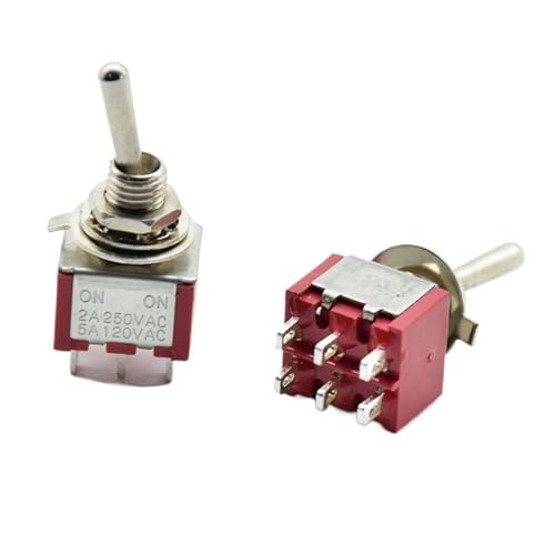 Mini commutateur MTS-202 ON/ON DPDT 6 pins interrupteur à levier rouge 250VAC pour bricolage