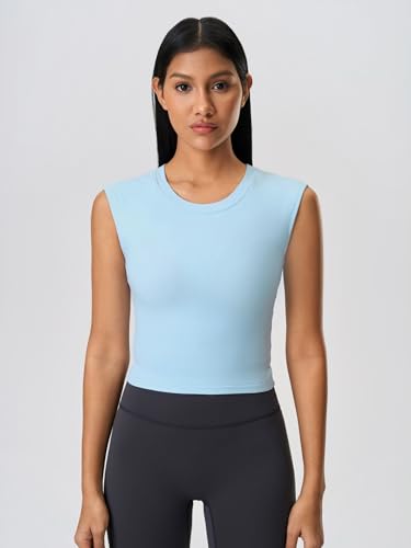 Image of ABOCIW Women Twist Back Workout Top with Built in Bra Cap Sleeve Pilates Yoga Crop Top Athletic Gym Shirt