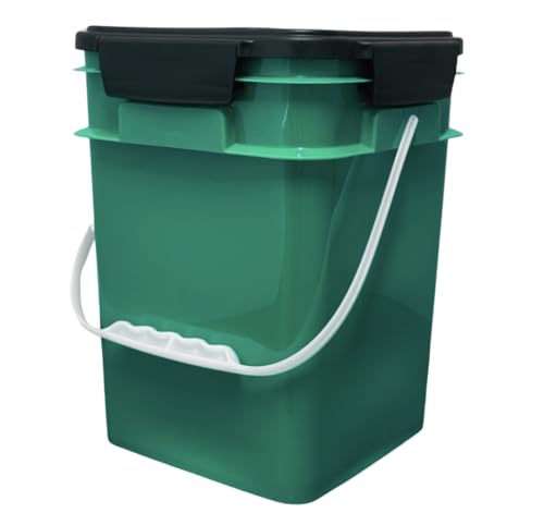 Image of House Naturals 4 Gallon Square Food Grade Bucket Pail with Plastic Handles and Lid (Pack of 3) Made in USA containers (Dark Green - Black lids)
