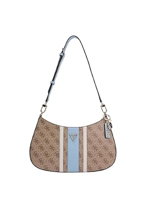 GUESS borsa a tracolla Noelle II Top Zip Shoulder Bag Latte Logo/Light Blue marrone chiaro