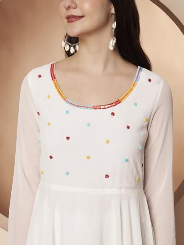 Image of PH POSHAKHUB Georgette Regular Fit Hand Embroidery Anarkali Kurta Set for Women, Yoke Anarkali Kurta for Woman, Ankle Length Anarkali Suit for Women, Full Sleeve Kurti, Dress for Woman