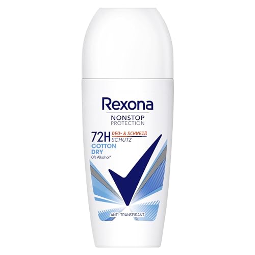Rexona Nonstop Protection Deo Roll-On Cotton Dry Anti Transpirant mit 72 Stunden Schutz vor Schweiß und Körpergeruch 50 ml