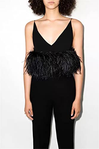 FurinFashion ER-02 Women's Ostrich Hair Sleeveless Solid Color Short Suspender Vest Backless Chiffon Shirt3